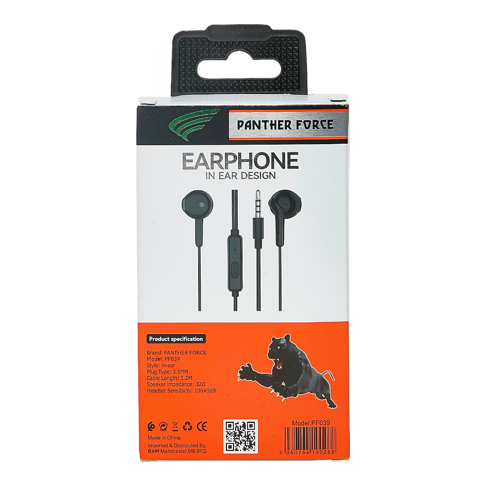 PANTHER FORCE STEREO WIRED HEADPHONES BLACK- PF39 PANTHER FORCE STEREO WIRED HEADPHONES BLACK- PF39